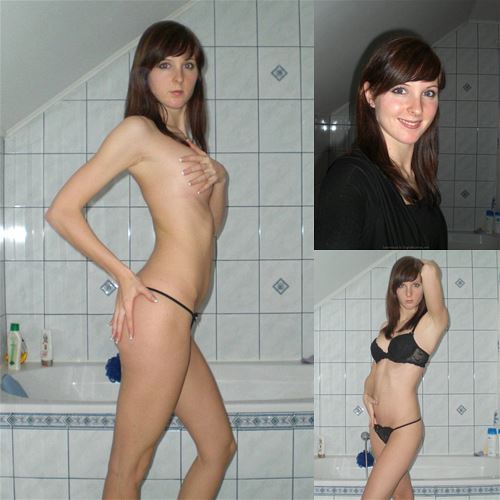 長身スレンダーの素人東欧美女がバスルームで美しいくびれを撮影したヌード写真
